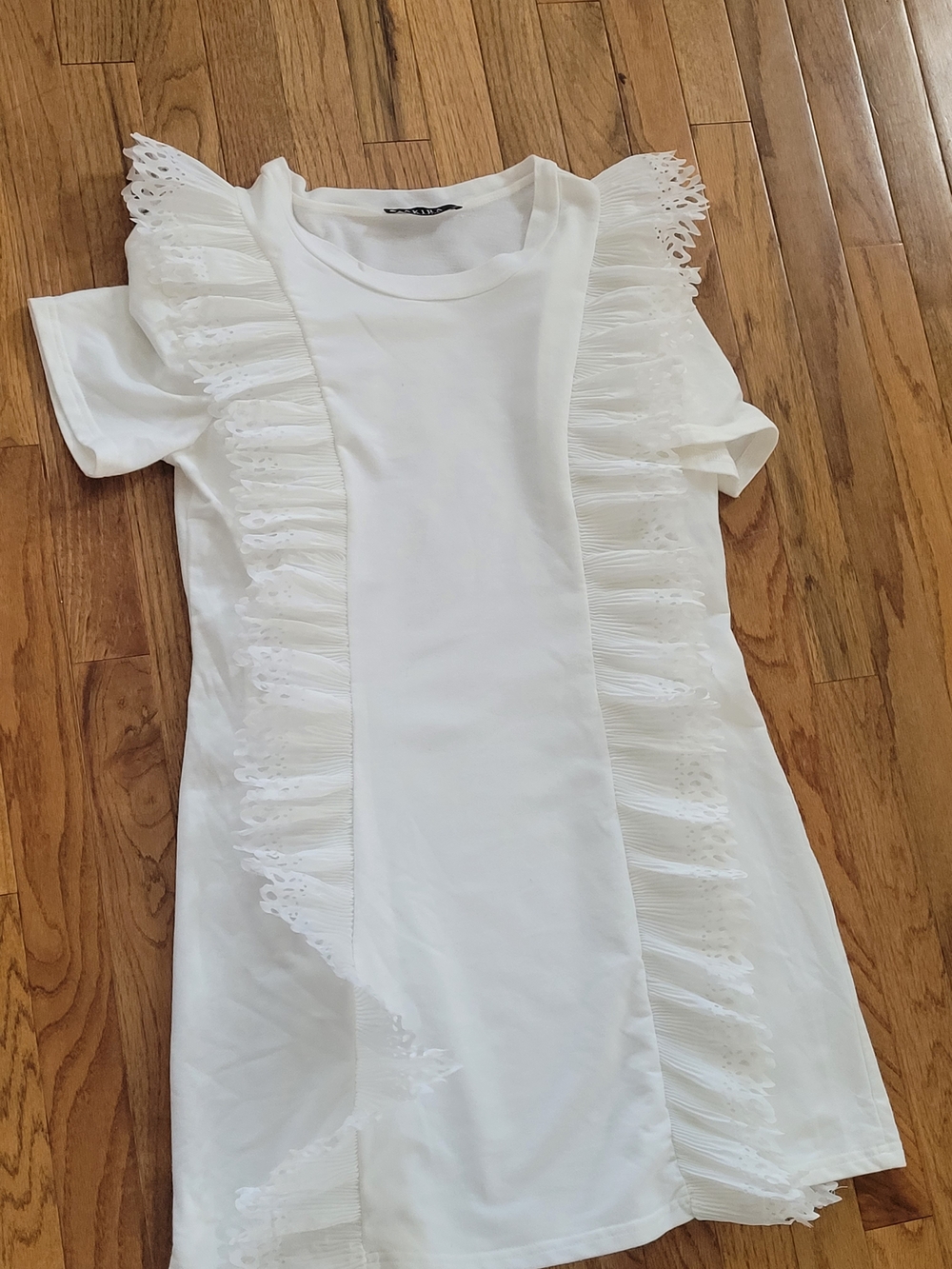 White Ruffle Trim Short Sleeve Dress